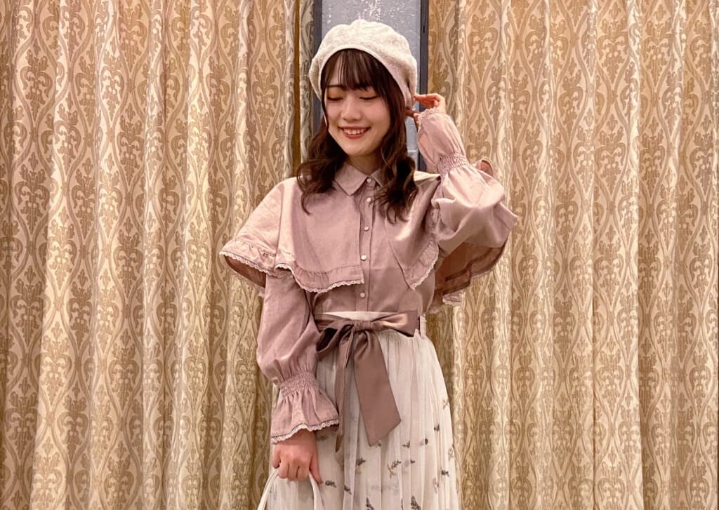 axes femme カレッジ風制服コーデ 3点セット　パープル×ベージュ ダブルボタンカレッジジャケット[品番：IGAW0003440]｜axes
