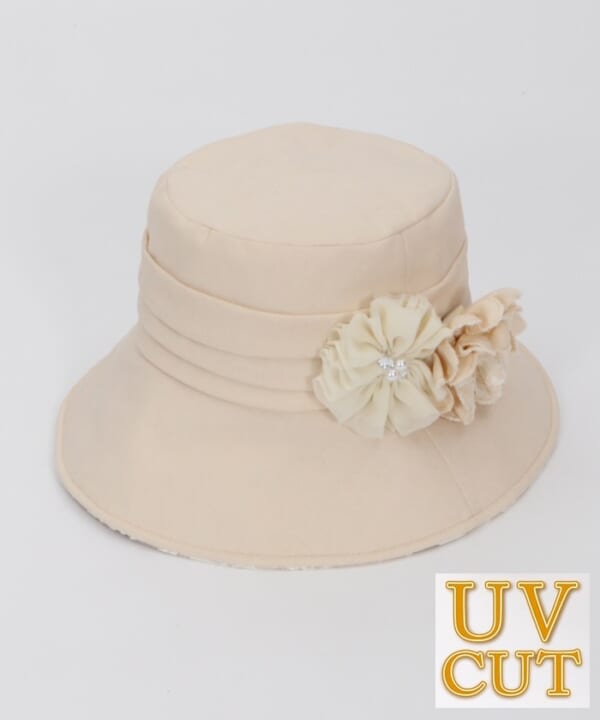 Wコサージュ付UVHAT