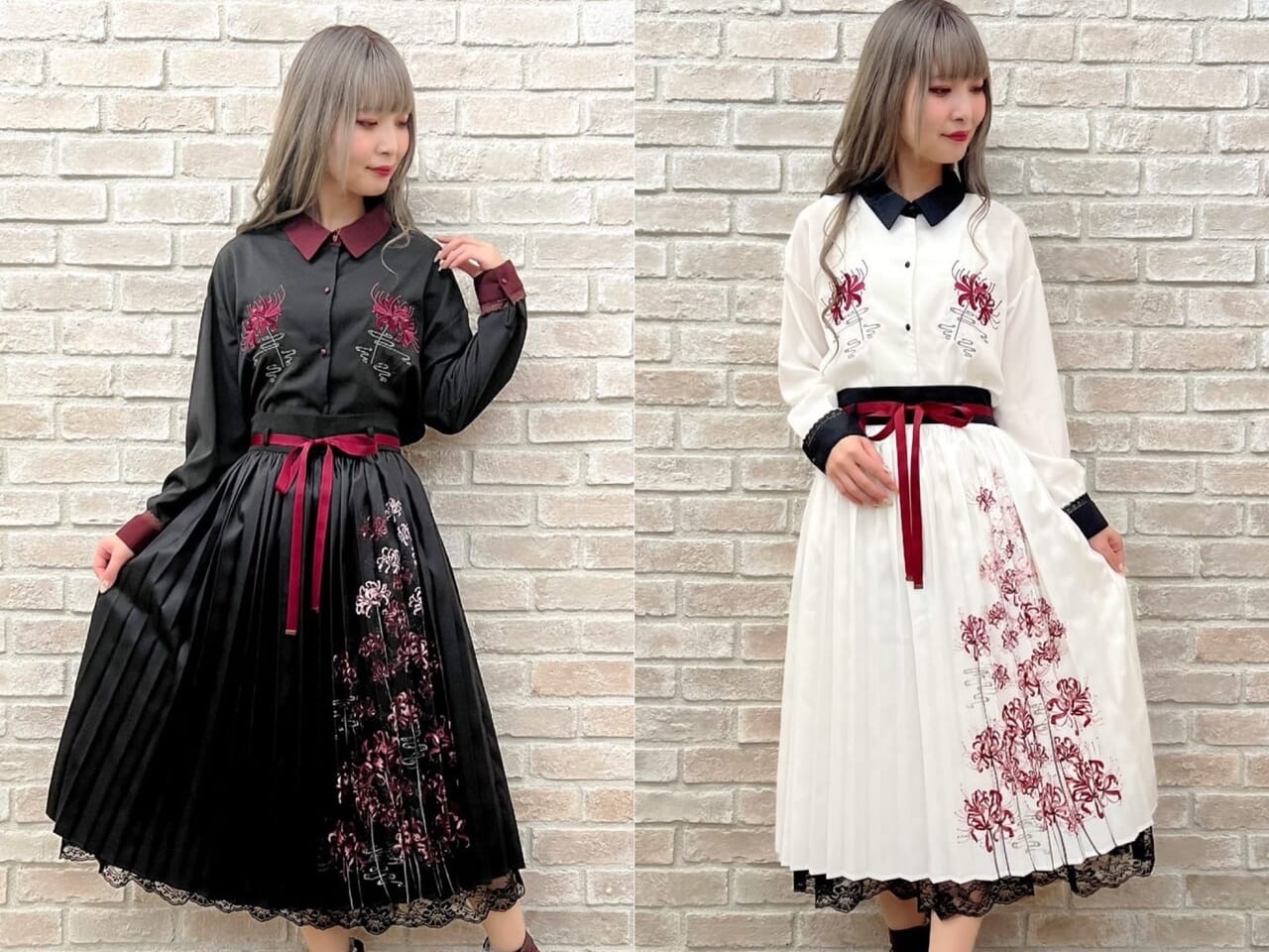 axes femme 彼岸花刺繍シャツ ロングスカート セットアップ